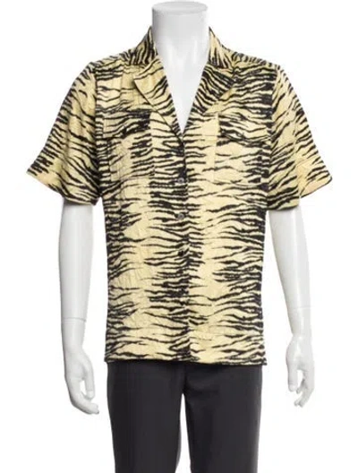 Pre-owned Ganni Animal Print Short Sleeve Shirt In Yellow