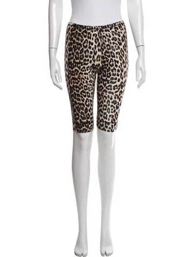 Pre-owned Ganni Animal Print Shorts In Brown
