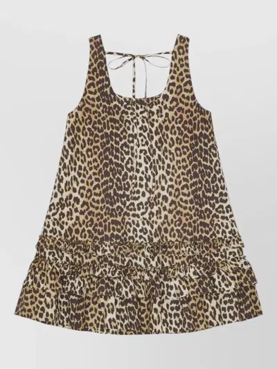 Ganni Animal Print Sleeveless Dress Scoop Neckline