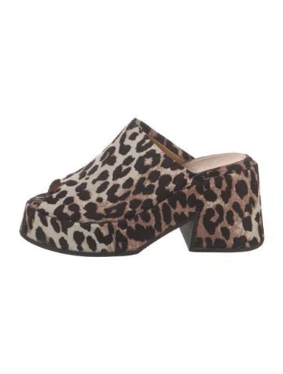 Pre-owned Ganni Animal Print Slides In Neutral