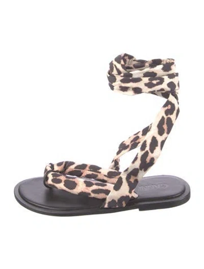 Pre-owned Ganni Animal Print Slingback Flats In Purple