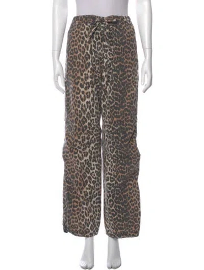 Pre-owned Ganni Animal Print Straight Leg Pants In Brown