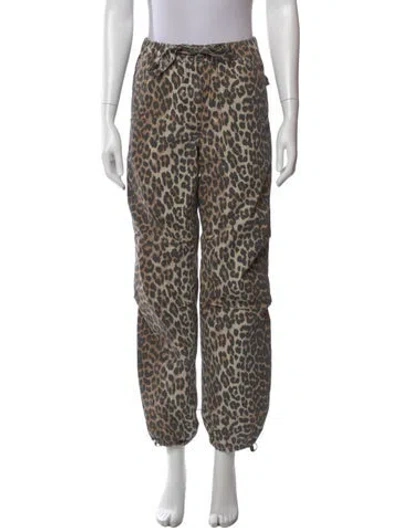Pre-owned Ganni Animal Print Straight Leg Pants In Brown