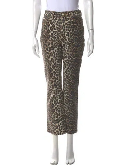 Pre-owned Ganni Animal Print Straight Leg Pants In Brown