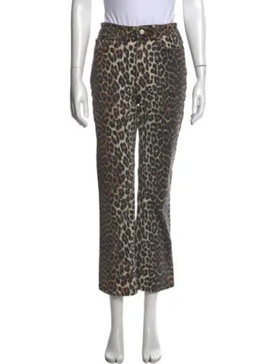 Pre-owned Ganni Animal Print Straight Leg Pants In Brown