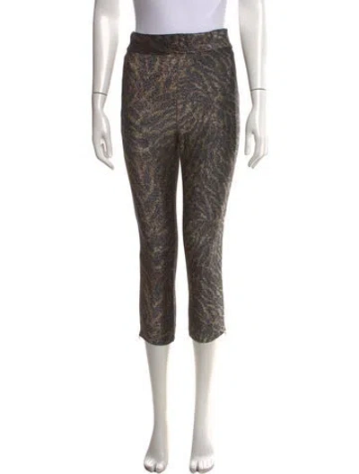 Pre-owned Ganni Animal Print Straight Leg Pants In Gold