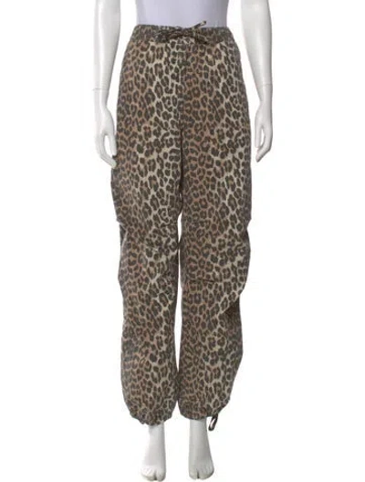 Pre-owned Ganni Animal Print Straight Leg Pants In Neutral