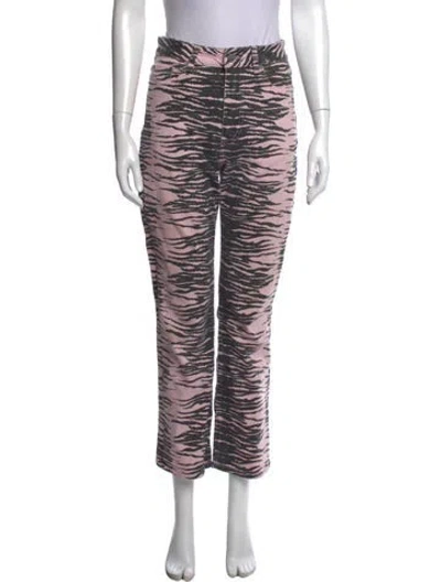 Pre-owned Ganni Animal Print Straight Leg Pants In Pink