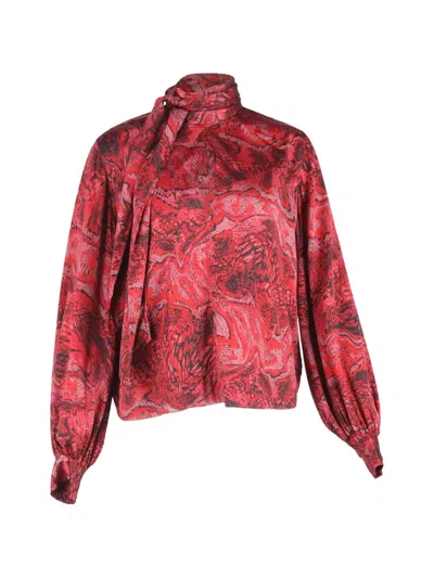Pre-owned Ganni Animal-print Tie Blouse In Red