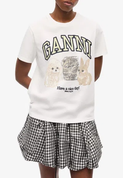 Ganni Animal Print T-shirt In White