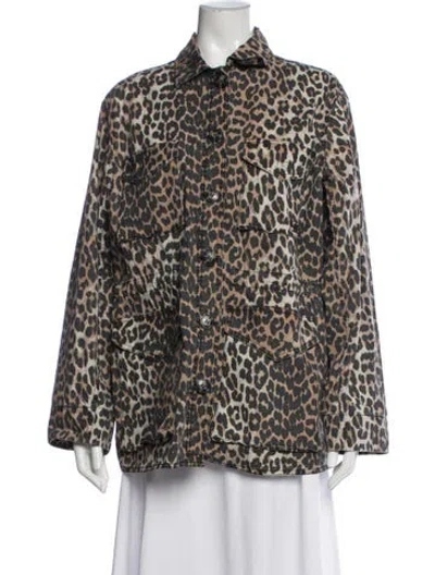 Pre-owned Ganni Animal Print Utility Jacket In Brown