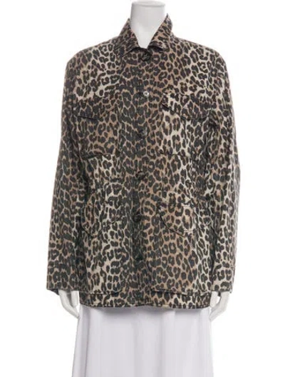 Pre-owned Ganni Animal Print Utility Jacket In Multi