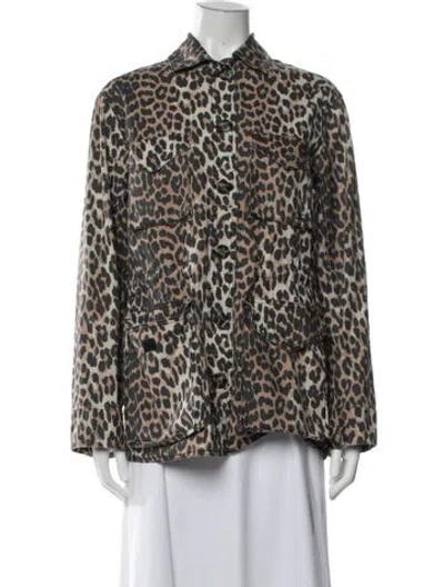 Pre-owned Ganni Animal Print Utility Jacket In Multicolor