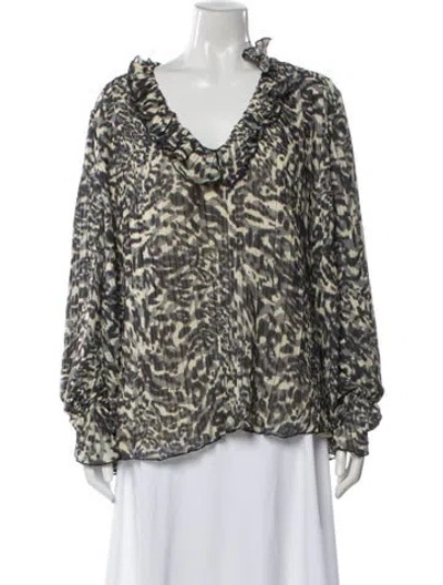 Pre-owned Ganni Animal Print V-neck Blouse In Multi