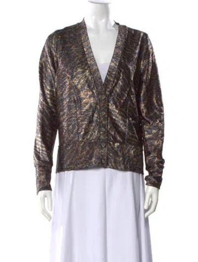 Pre-owned Ganni Animal Print V-neck Blouse In Neutral