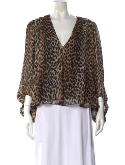 Pre-owned Ganni Animal Print V-neck Blouse In Neutral