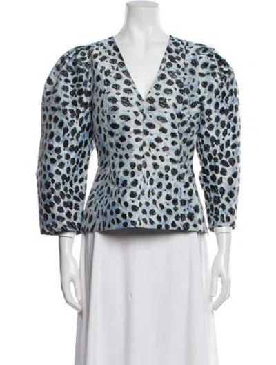 Pre-owned Ganni Animal Print V-neck Blouse W/ Tags In Multi