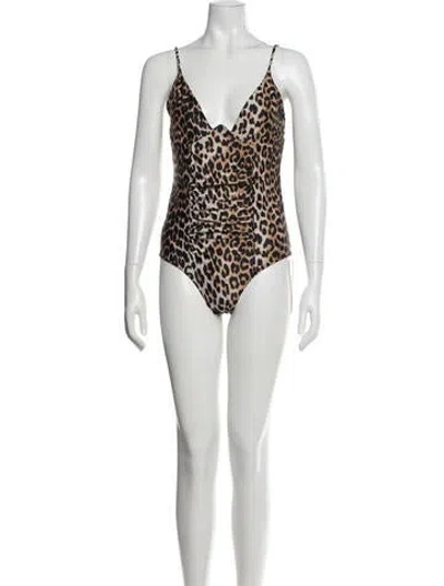 Pre-owned Ganni Animal Print V-neck Bodysuit In Neutral