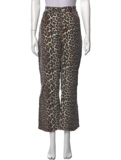 Pre-owned Ganni Animal Print Wide Leg Pants In Brown