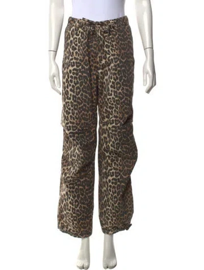 Pre-owned Ganni Animal Print Wide Leg Pants In Brown
