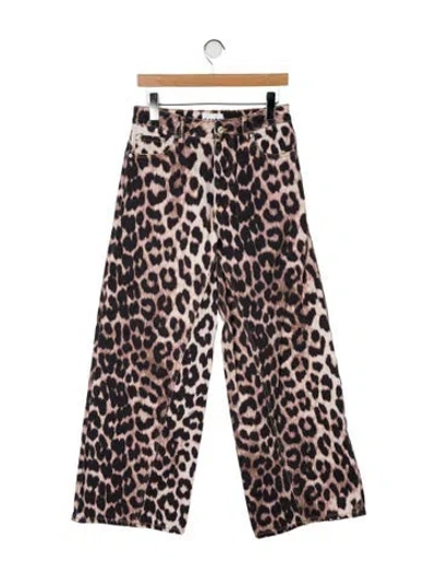 Pre-owned Ganni Animal Print Wide Leg Pants In Multi