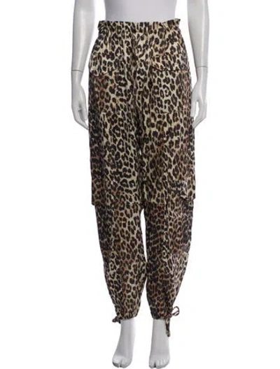 Pre-owned Ganni Animal Print Wide Leg Pants In Neutrals