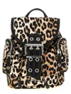 Ganni Mini Leopard Print Drawstring Backpack With Side Zip Pockets In Brown