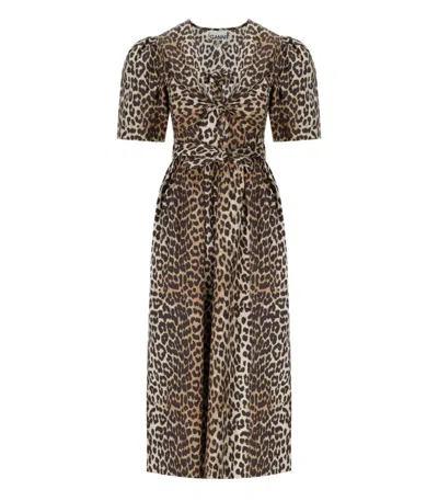 GANNI GANNI ANIMALIER MIDI DRESS