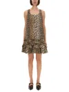 Ganni Brown Leopard Cotton Poplin Mini Dress