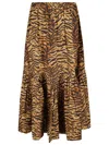 Ganni Tiger-striped Poplin Midi Skirt In Ochre