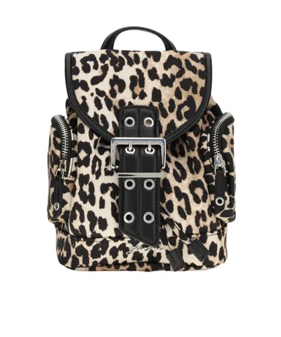 Ganni Animalier Print Nano Backpack In Black