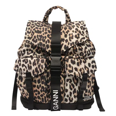 Ganni Animalier Tech Backpack In Brown