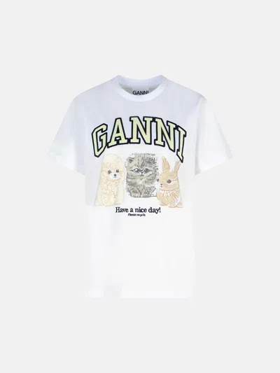 Ganni 'animallier' Printed T-shirt In White Cotton
