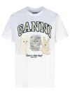 Ganni White Crewneck T-shirt With Maxi Logo On The Front
