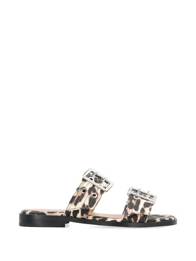 Ganni Animal-print Buckle Sandals In Multi