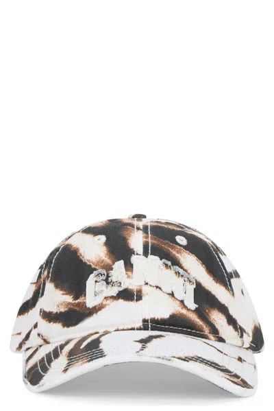 Ganni Animal-print Frayed Baseball Cap