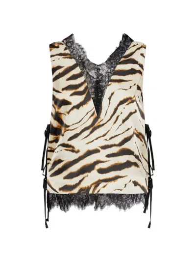 Ganni Zevra Print V-necked Top In Animal Print