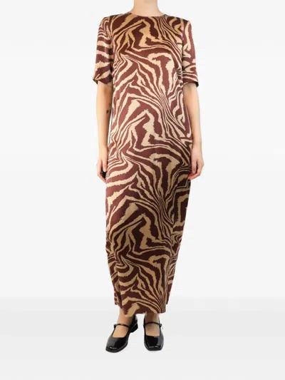 Pre-owned Ganni Animal-print Maxi Dress In Brown