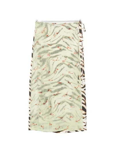 Ganni Animal-print Midi Skirt In Green