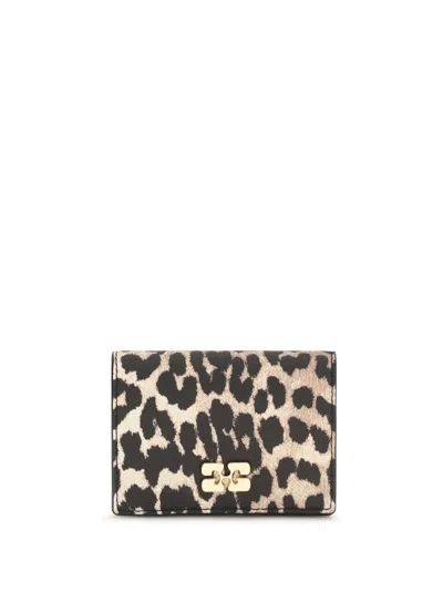 Ganni Animal-print Recycled Polyester Card Case In Beige