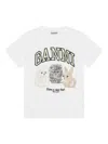 Ganni White Crew-neck Cotton T-shirt With Animal Print In White