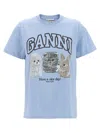Ganni Light Blue Crewneck T-shirt With Maxi Logo On The Front In Cotton Woman