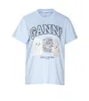 Ganni Basic Cotton Jersey Animals Relaxed T-shirt In Blue