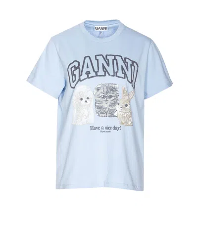 Ganni Basic Cotton Jersey Animals Relaxed T-shirt In Blue