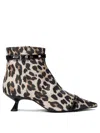 Ganni Eyelets Kitten Heel Satin Print Boots Leopard In Brown