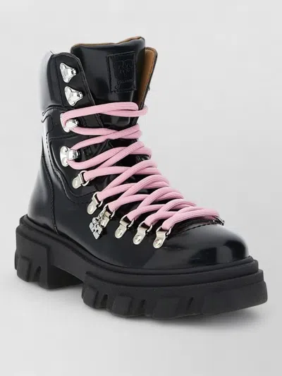 Ganni Ankle Boots Chunky Sole Contrast Laces In Black
