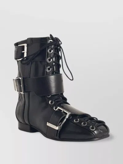 Ganni Ankle Boots With Buckle And Round Toe In Gray