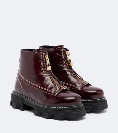 Ganni Cleated Zip-detail Ankle Boots In Animal Print