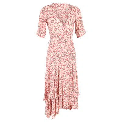 Ganni Anna Printed Midi Wrap Dress In Red Viscose