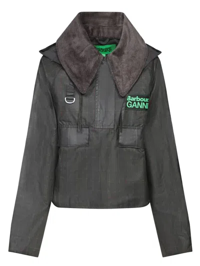 Ganni Anorak Multicolor Tartan Jacket In Black